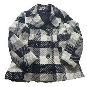 RAMPAGE Button Double Breasted Navy Plaid Coat Jacket Women's Large